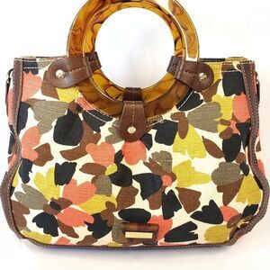 Relic Colorful Floral Fabric Faux Leather Ring Handle Handbag New no strap